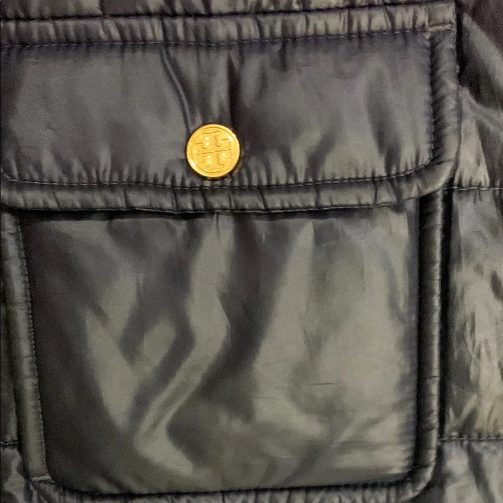 Tory Burch Dark Blue Quilted Vest with Gold Accents - Picture 5 of 10